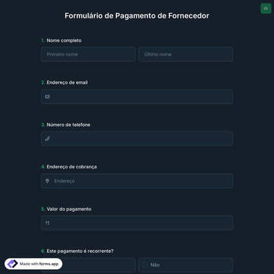 Formulário de Pagamento de Fornecedor