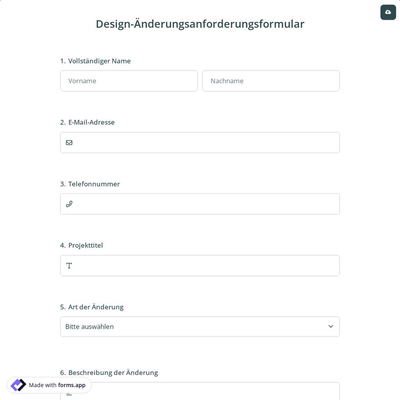 Design-Änderungsanforderungsformular