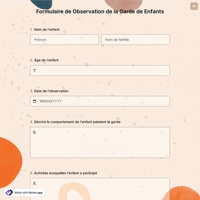 Formulaire de Observation de la Garde de Enfants