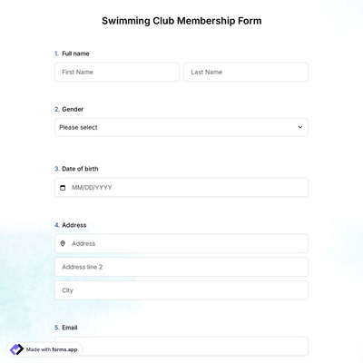 Swimming Club Membership Form