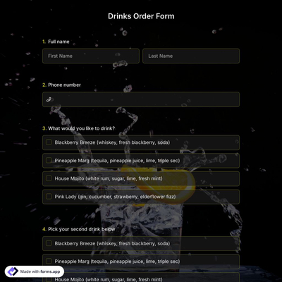 Drinks Order Form