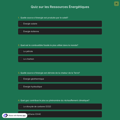 Quiz sur les Ressources Énergétiques