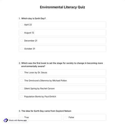 Environmental Literacy Quiz