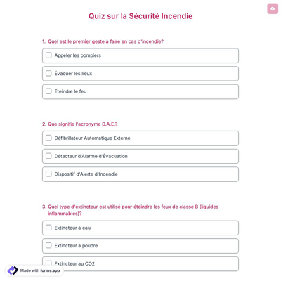Quiz sur la Sécurité Incendie