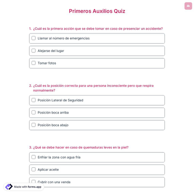 Primeros Auxilios Quiz