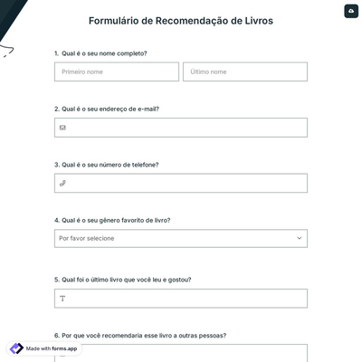 Formulário de Recomendação de Livros
