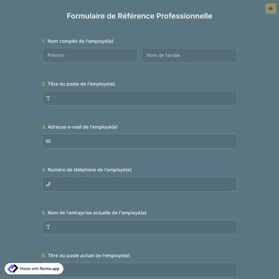 Formulaire de Référence Professionnelle