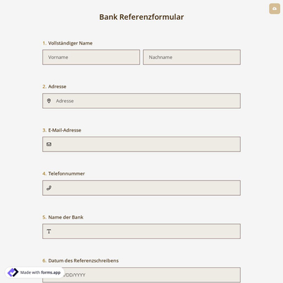 Bank Referenzformular