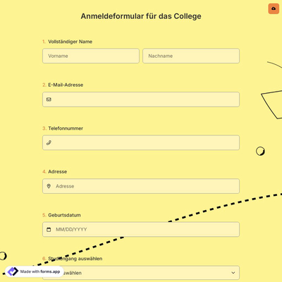 Anmeldeformular für das College