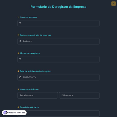 Formulário de Deregistro da Empresa