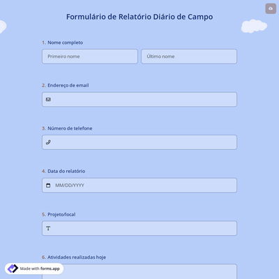 Formulário de Relatório Diário de Campo