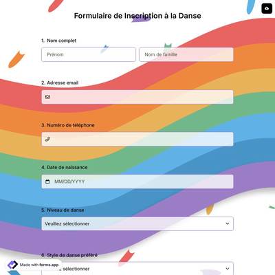 Formulaire de Inscription à la Danse