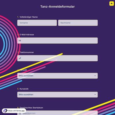 Tanz-Anmeldeformular