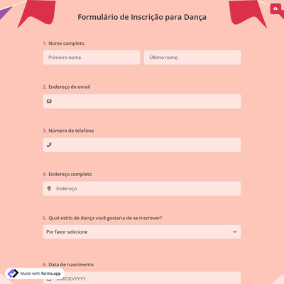 Formulário de Inscrição para Dança
