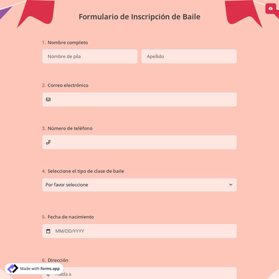 Formulario de Inscripción de Baile