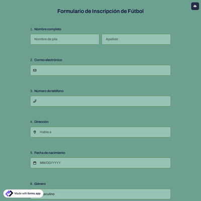 Formulario de Inscripción de Fútbol