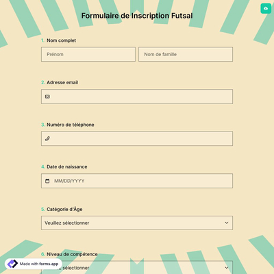 Formulaire de Inscription Futsal