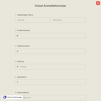 Futsal Anmeldeformular