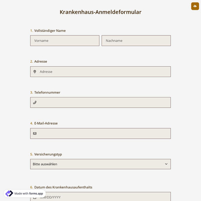 Krankenhaus-Anmeldeformular