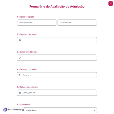 Formulário de Avaliação de Admissão