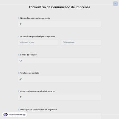 Formulário de Comunicado de Imprensa