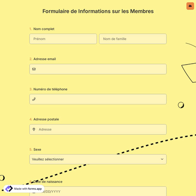 Formulaire de Informations sur les Membres
