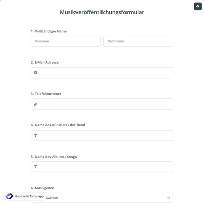 Musikveröffentlichungsformular
