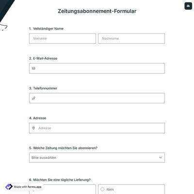 Zeitungsabonnement-Formular