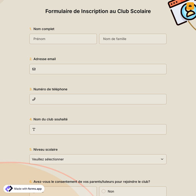 Formulaire de Inscription au Club Scolaire