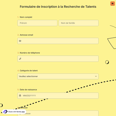 Formulaire de Inscription à la Recherche de Talents