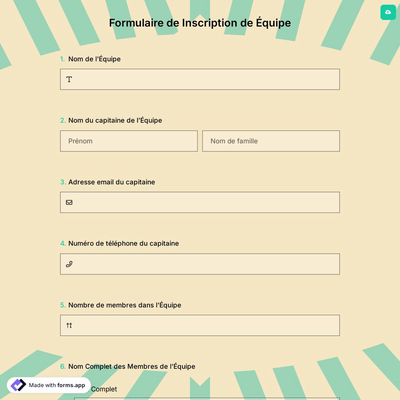 Formulaire de Inscription de Équipe