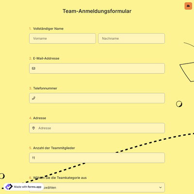 Team-Anmeldungsformular