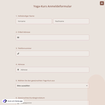 Yoga-Kurs Anmeldeformular