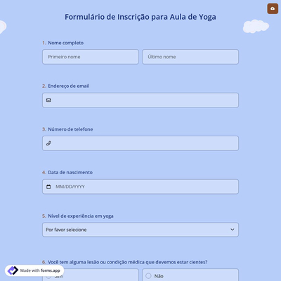 Formulário de Inscrição para Aula de Yoga