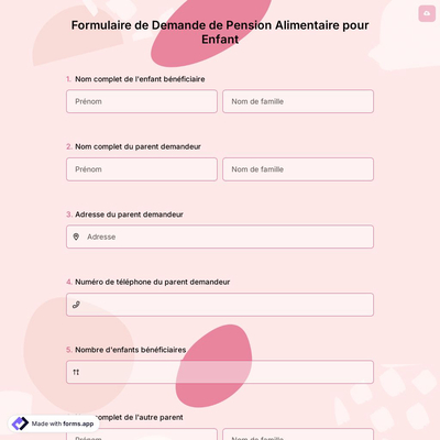Formulaire de Demande de Pension Alimentaire pour Enfant