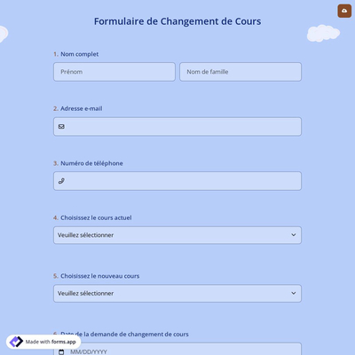 Formulaire de Changement de Cours
