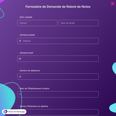 Formulaire de Demande de Relevé de Notes