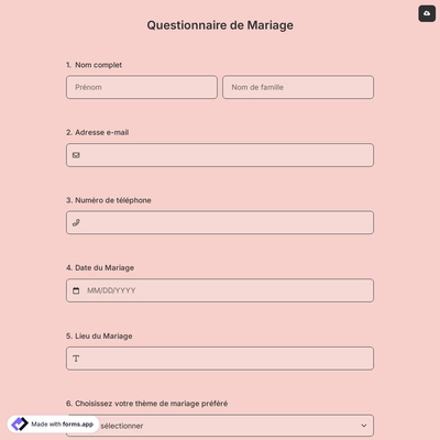 Questionnaire de Mariage