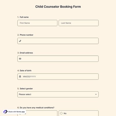 Child Counserlor Booking Form