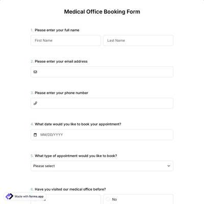 Medical Office Booking Form
