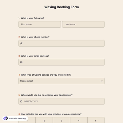 Waxing Booking Form