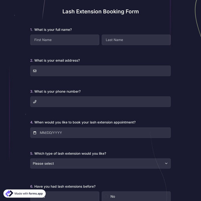 Lash Extension Booking Form