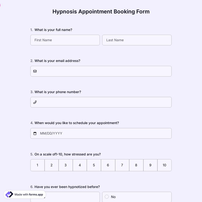 Hypnosis Appointment Booking Form