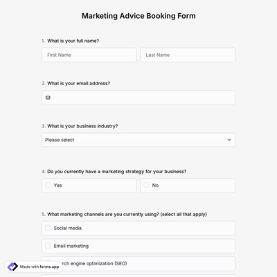 Marketing Advice Booking Form