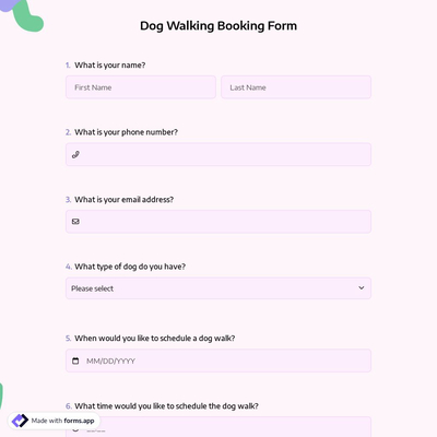 Dog Walking Booking Form