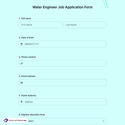 Water Engineer Job Application Form