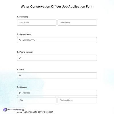 Water Conservation Officer Job Application Form