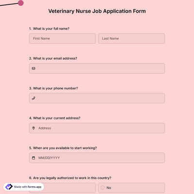 Veterinary Nurse Job Application Form