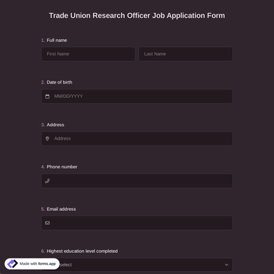 Trade Union Research Officer Job Application Form