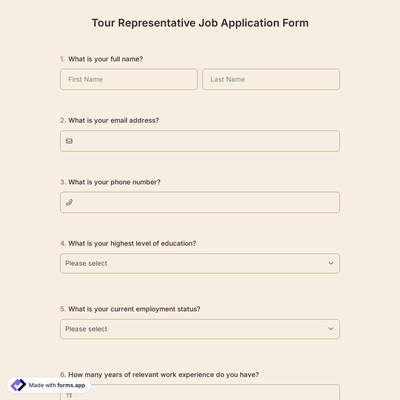 Tour Representative Job Application Form